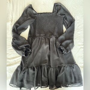 STATE Black Smocked Dress with Sheer Sleeves